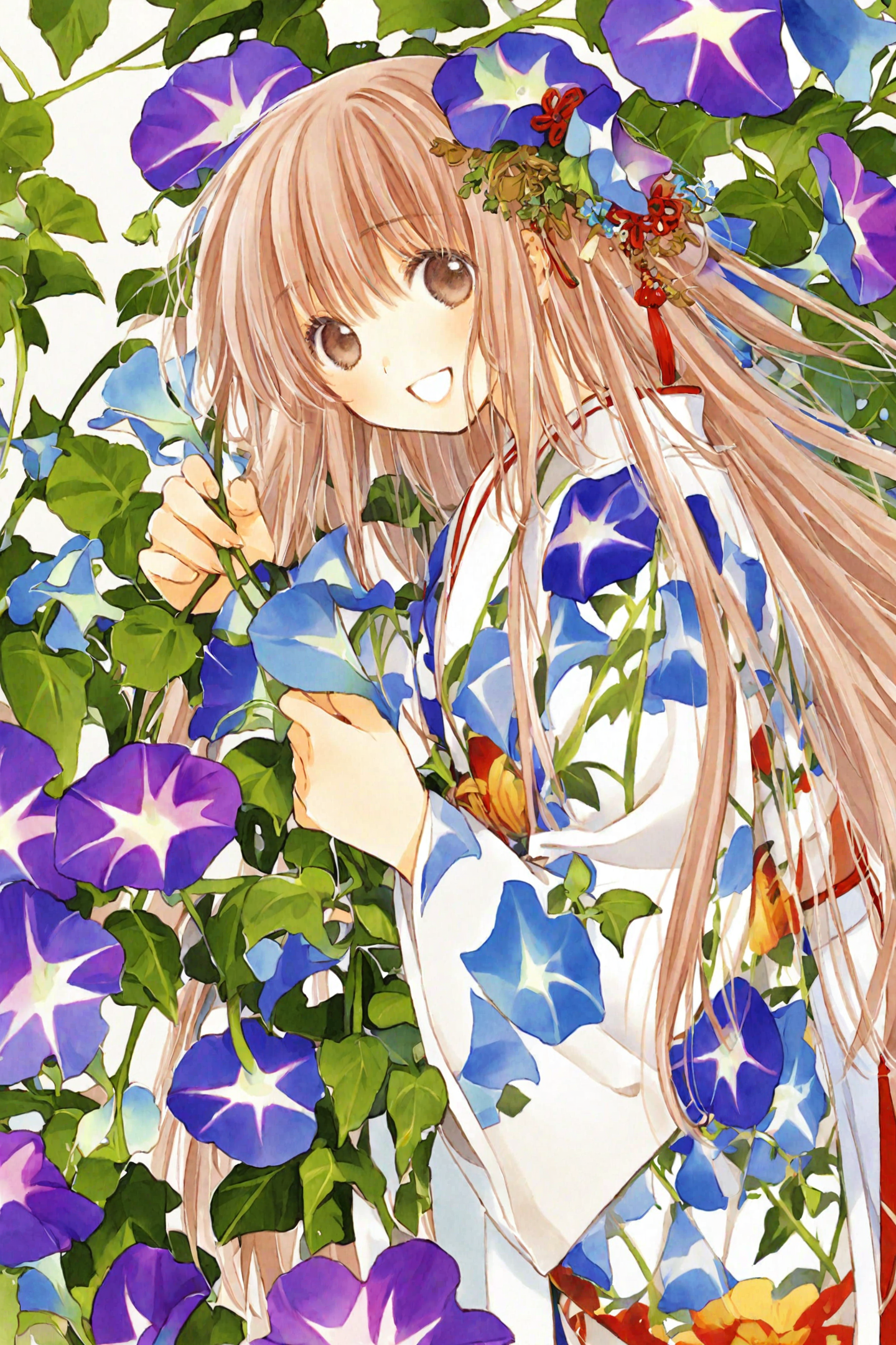 33614-287345373-Kobato(CLAMP),_Hanato Kobato,1girl,flower,solo,morning glory,long hair,blue flower,traditional media,holding,looking at viewer,j.png